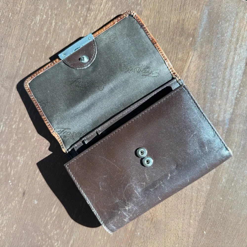 Vtg Fossil Women’s Leather Wallet – Brown Croc Embossed Two-Tone